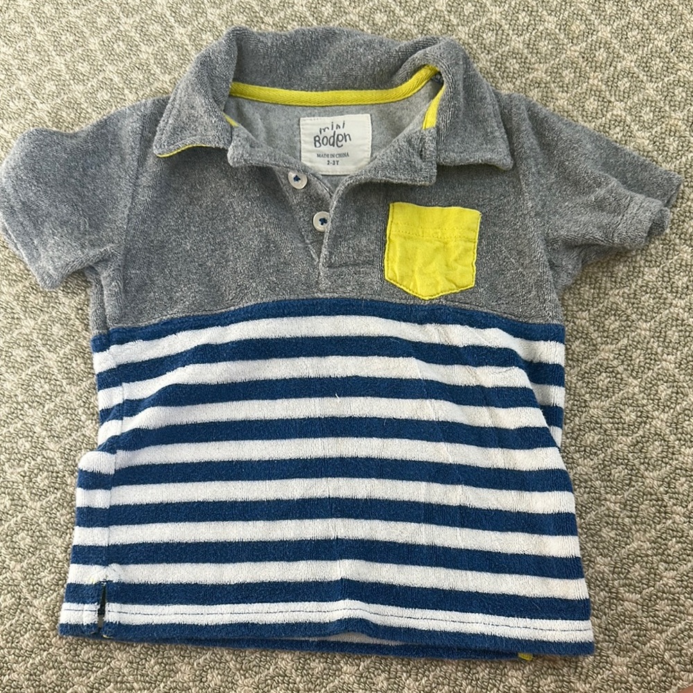 Boden Gray and Blue Striped Kids Polo Shirt